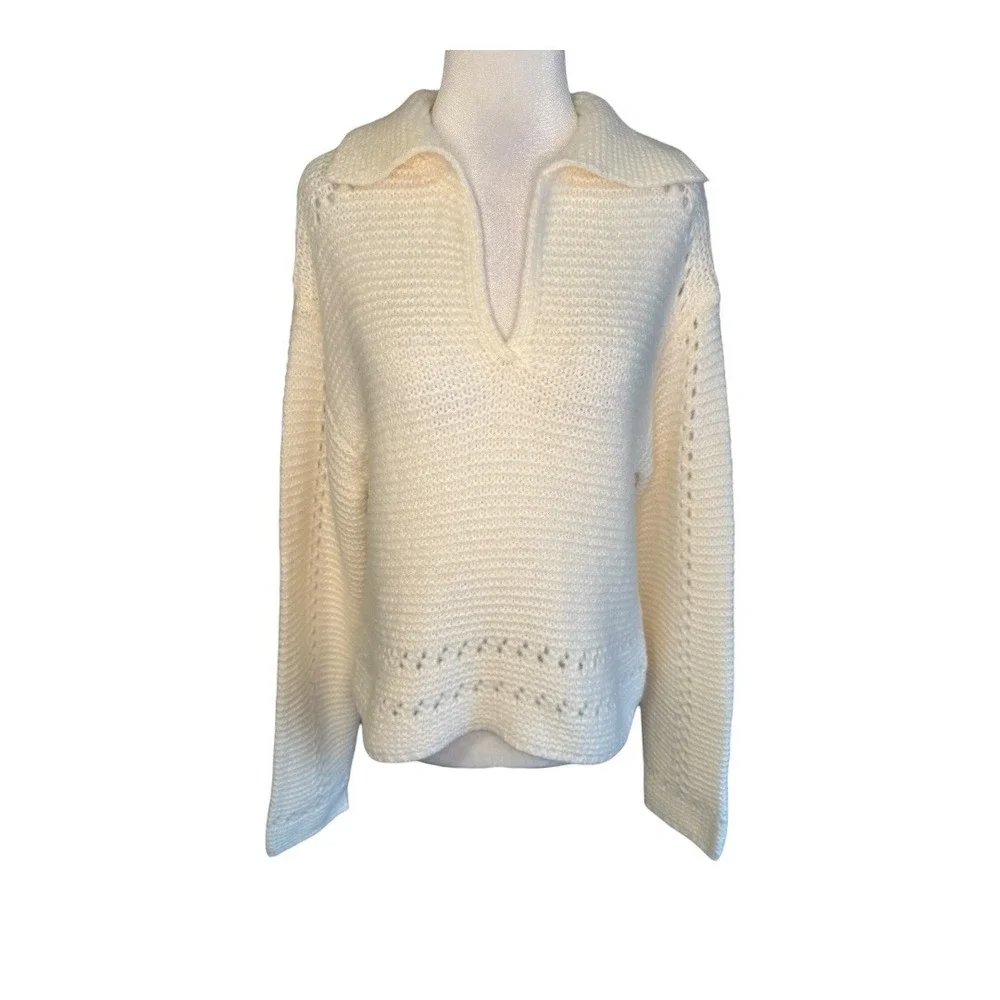 ASOS DESIGN Cream Textured Collared Knit Sweater Pullover Women US 2